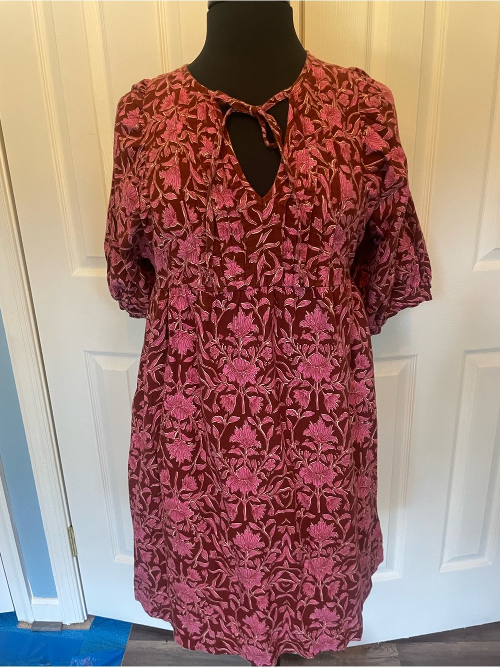 Universal Thread Pink Floral Midi Dress with Tie Neck
